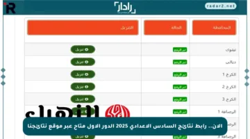 الآن.. رابط نتائج السادس الإعدادي 2025 الدور الأول متاح عبر موقع نتائجنا
